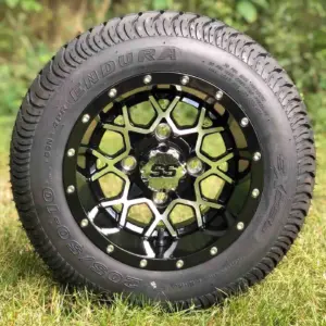 inch matrix black machined aluminum golf cart wheels and inch tall dot street golf cart tires combo set of ezgo clubcar yamaha webp