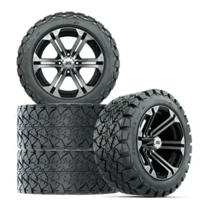 A gtw specter inch black machined wheel mounted gtw timberwolf x all terrain tire golf cart combo set of webp