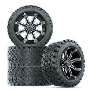 A gtw tempest inch black machined wheel mounted gtw timberwolf x all terrain tire golf cart combo set of webp