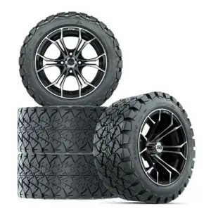 A gtw spyder black machined golf cart wheel x timberwolf all terrain dot tire and set of webp