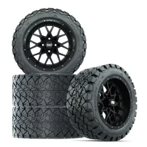 A gtw vortex inch matte black wheel mounted gtw timberwolf x all terrain tire golf cart combo set of webp