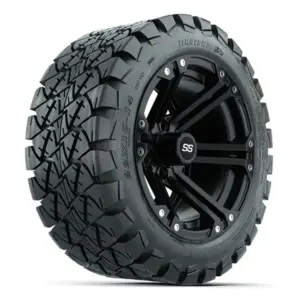 A gtw specter matte black inch golf cart wheel mounted on x timberwolf dot tire angle webp