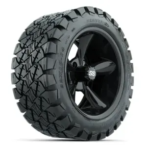 A gtw godfather inch gloss black golf cart wheel timberwolf inch tire and angle webp