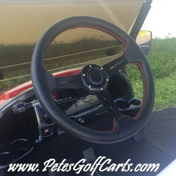 Comfort Grip Golf Cart Steering Wheel Black Red Stitching Installed PGC WM webp