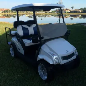 Custom Club Car Golf Cart White Blue Front Angle webp