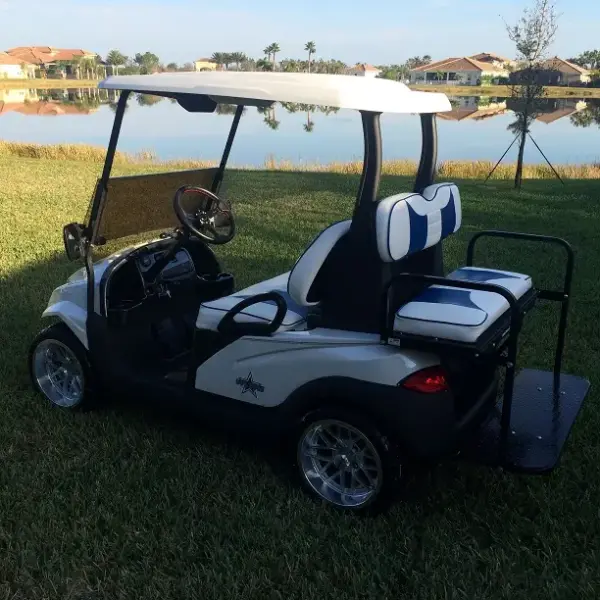 Custom Club Car Golf Cart White Blue Rear webp