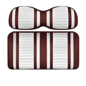 Custom Golf Cart Seat White and Burgandy Stripe Extreme webp