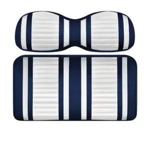 Custom Golf Cart Seat White and Navy Stripe Extreme webp