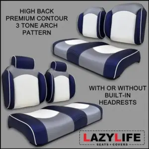 Custom High Back Golf Cart Seats Silver Blue White webp