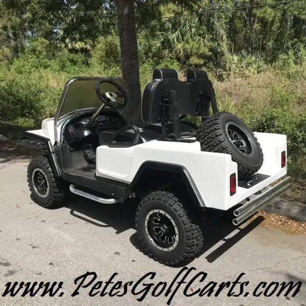 Custom Jeep Wrangler Golf Cart Electric Model Two Seater Rear Angle WM PGC webp