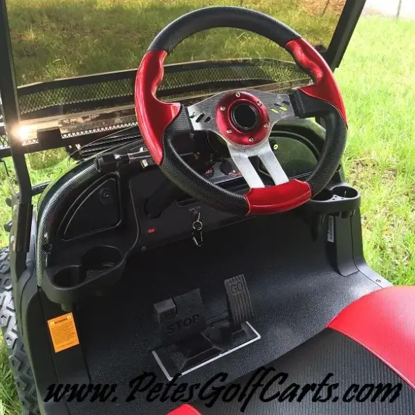 Golf Cart Custom Steering Wheel Red Black Installed webp