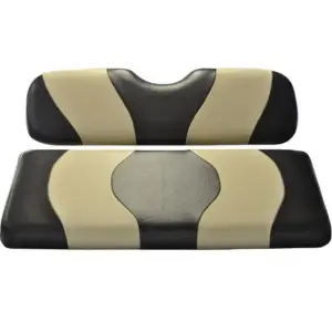 Golf Cart Rear Flip Seat Cover Set Black and Tan Wave webp