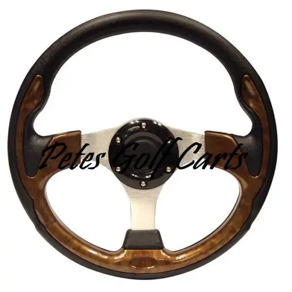 Golf Cart Steering Wheel Inch Wood Grain Black PGC WM webp