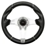 Golf Cart Steering Wheel Challenger Black Grip Brushed Aluminum Spokes webp