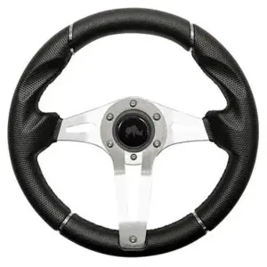 Golf Cart Steering Wheel Challenger Black Grip Brushed Aluminum Spokes webp