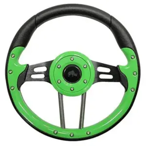 Golf Cart Steering Wheel Lime Green Grip Black Spokes Inch webp