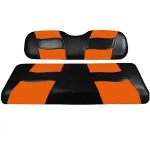 Madjax Golf Cart Rear Flip Seat Cover Set Black and Orange Riptide webp