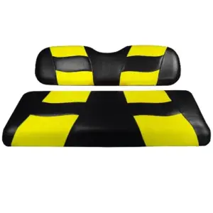 Madjax Golf Cart Rear Flip Seat Cover Set Black and Yellow Riptide webp