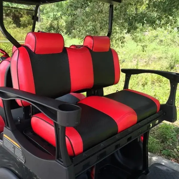 Premium Contour Bench Back Rear Seat Set With Headbump Two Tone Stripe Red Black webp